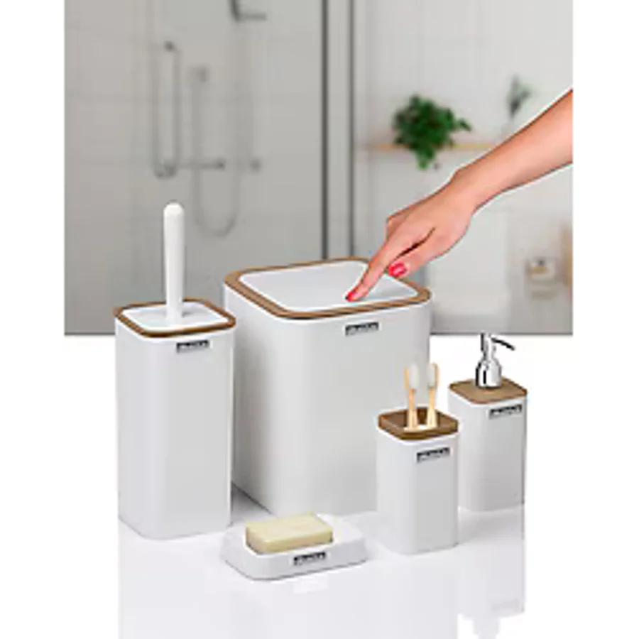 Okyanus Home Mina Due Beyaz Çizgili Kare 5'li Banyo Seti Beyaz