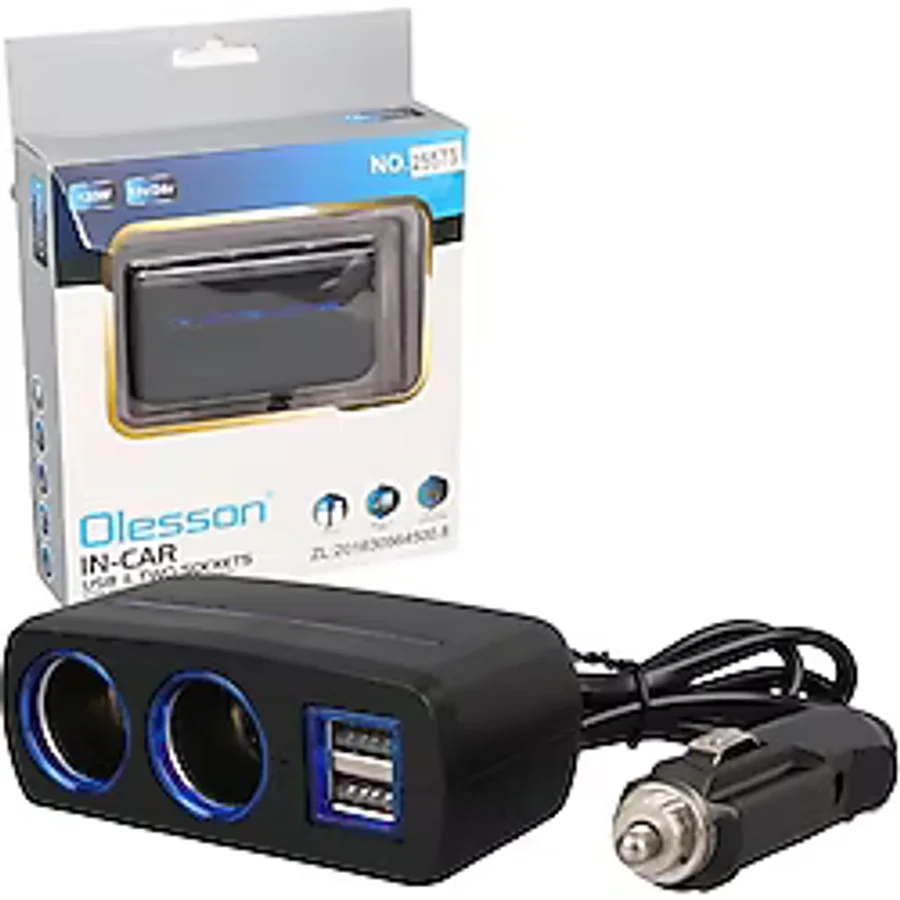 Olesson 1638 12-24V Çift Usb Girişli 120W 80 Cm Kablolu 2'Lı Araç Çakmak Çoklayıcı