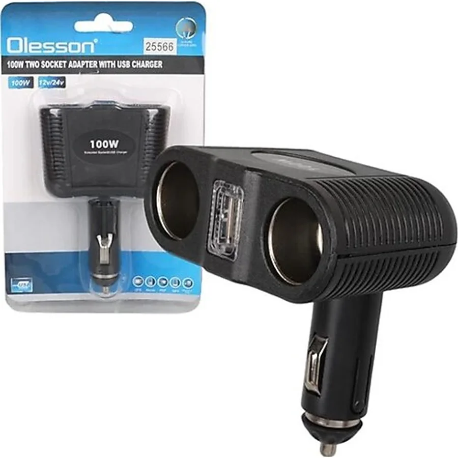 Olesson 1646 12-24V Tek Usb Girişli 100W Çiftli Araç Çakmak Çoklayıcı