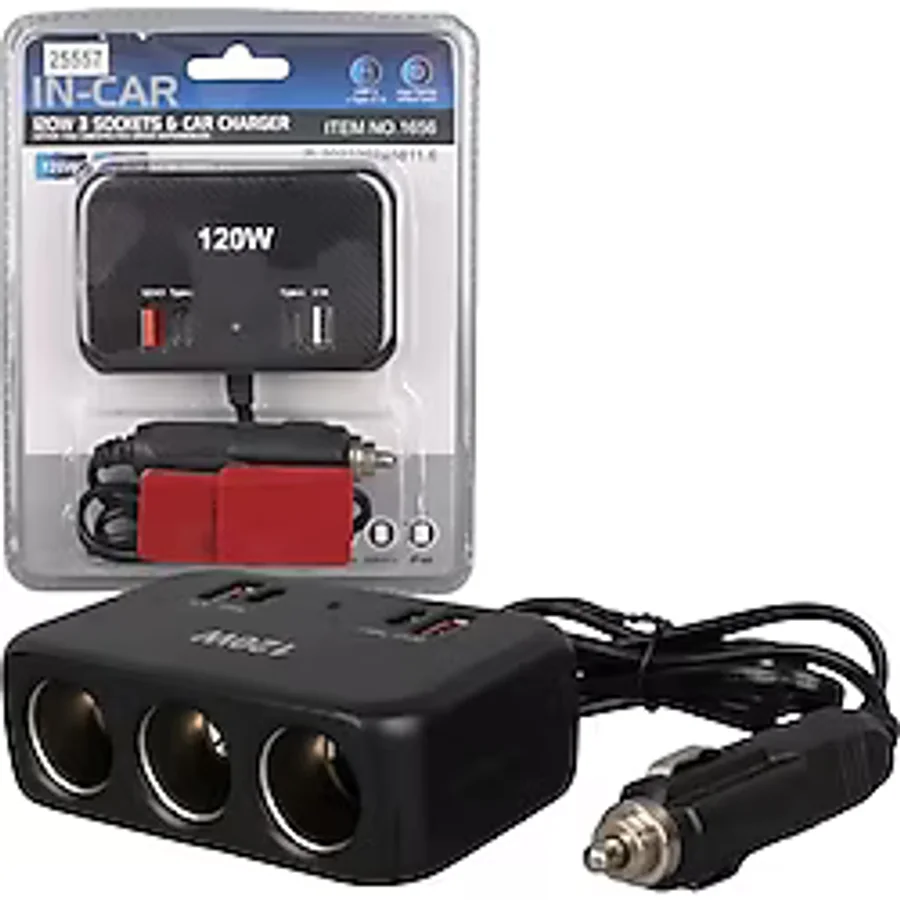 Olesson 1656 12-24V Çift Usb + Çift Type-C 120W 80Cm Kablolu 3'Lü Araç Çakmak Çoklayıcı