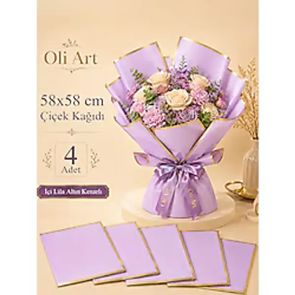 OLİ Art Çiçek Ambalaj Kağıdı Kenarlı 4 Adet Yapay Çiçek Kuru Çiçek Canlı Çiçek Buket Kağıdı