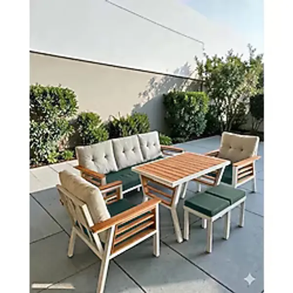 Olivia Metal Bahçe Balkon Teras Koltuk Takımı 3+1+1+Masa+2 Adet Puf