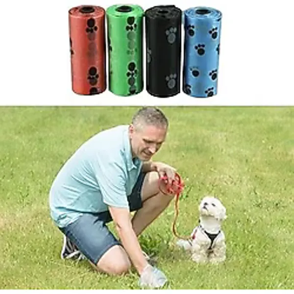 OLLEVRA 4lü Evcil Hayvanlar İçin Pati Desenli Kedi Köpek Kaka Poşeti Torbası