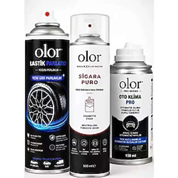 Olor Koku Olor 3'Lü Oto Bakım Seti Sigara Puro 500 Ml + Lastik Parlatıcı 500 Ml + Oto Klima Pro