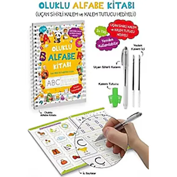 Oluklu Alfabe Kitabı / Uçan Sihirli Kalem Ve Kalem Tutucu Hediyeli - 3+
