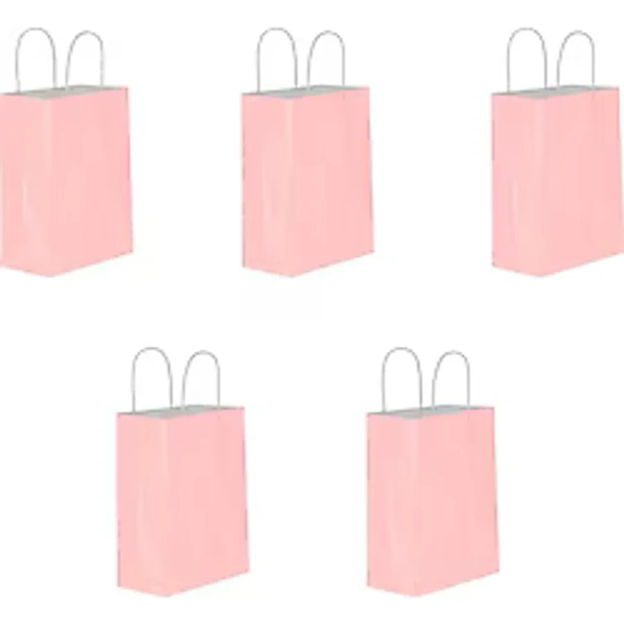 Omeyva Büküm Saplı Kraft Kağıt Karton Hediyelik Çanta Poşet Torba - Pembe - 31X41 Cm. - 5 Adetlik 1 Paket