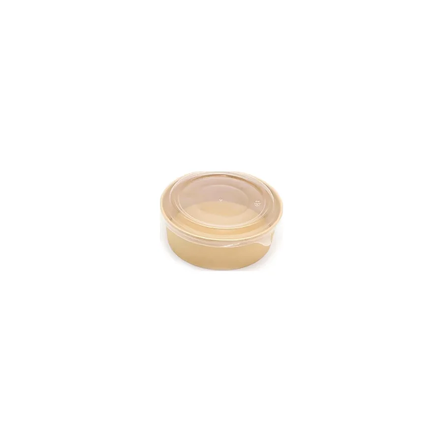 Omeyva Yuvarlak Şeffaf Kapaklı Kağıt Karton Kraft Salata Yemek Kabı Kase- 38 Oz - 1100 Ml. - 200 Adet