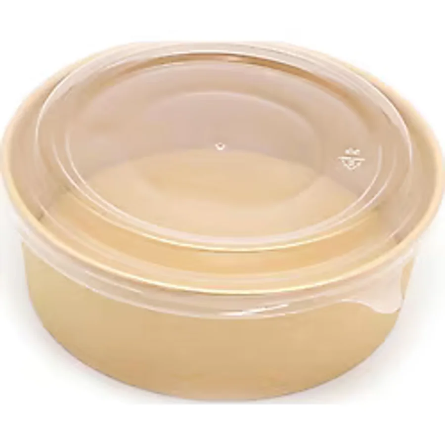Omeyva Yuvarlak Şeffaf Kapaklı Kağıt Karton Kraft Salata Yemek Kabı Kase- 20 Oz - 590 Ml. - 10 Adet