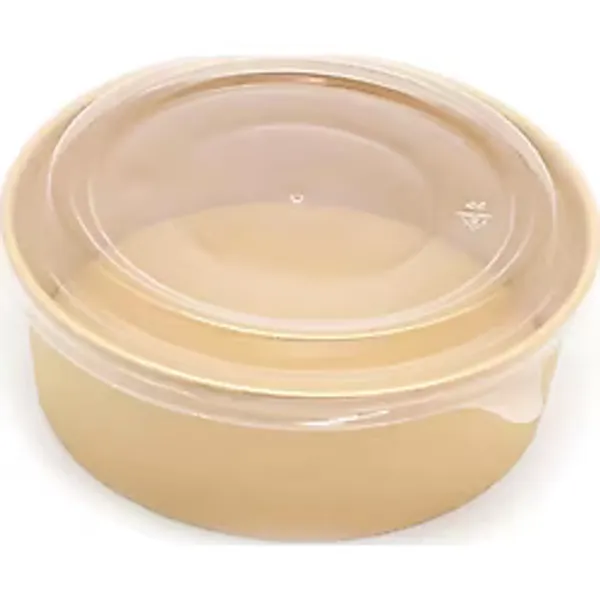Omeyva Yuvarlak Şeffaf Kapaklı Kağıt Karton Kraft Salata Yemek Kabı Kase- 32 Oz - 1000 Ml. - 100 Adet