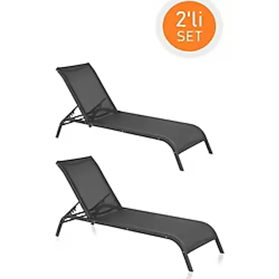 Omnipazar SY-2532 Brezza Fileli Alüminyum Lüks Şezlong Antrasit 2'li Set