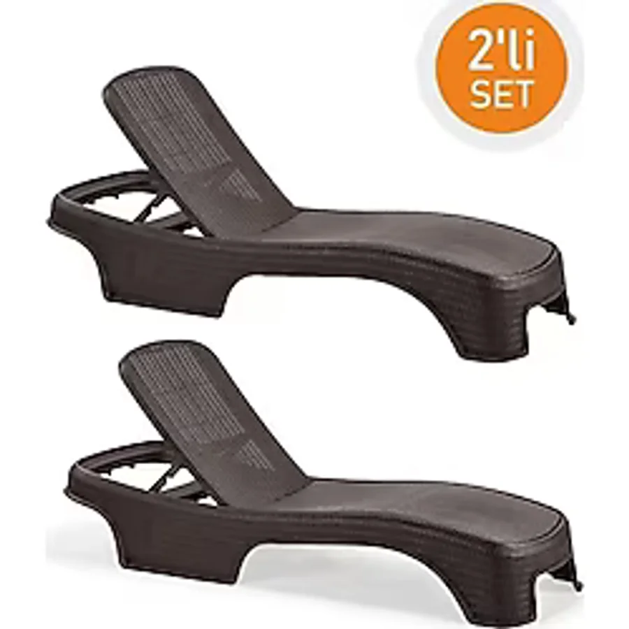 Omnipazar SY-2536 Kahverengi Brezza Royal Rattan Lüks Şezlong 2'li Set