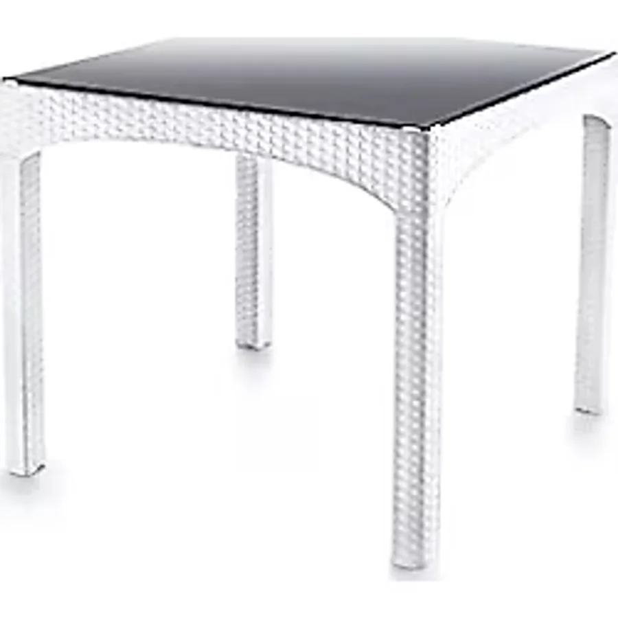 Omnipazar SY-2576 Beyaz Rattan Kare Kapalı Camlı Temperli Masa 82439