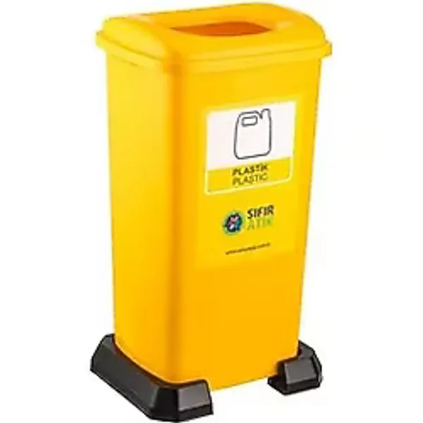 Omnipazar Sy-4398 Sıfır Atık Plastik Geri Dönüşüm Çöp Kutusu 70 Lt Sarı