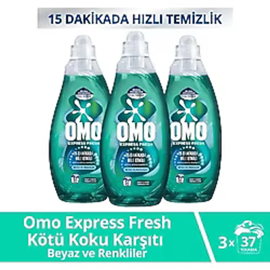 Omo Express Fresh Kötü Koku Karşıtı Beyazlar ve Renkliler için Sıvı Deterjan 1.48 lt 3'lü