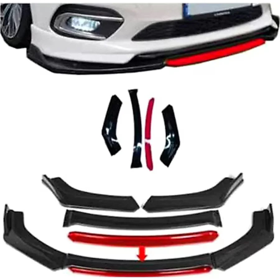 Ön Tampon Eki Universal Ön Lip Vw Transporter T5-T6-T7 Uyumlu Ön Karlık Siyah-Kırmızı