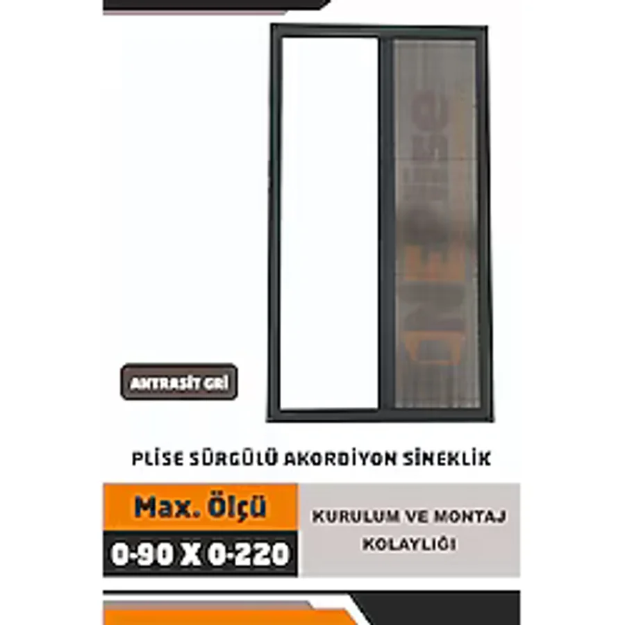 Oneplise Plise Akordiyon Sineklik (Demir Kapı ,ahşap Kapı, Çelik Kapı Pimapen Kapı) En: 0-90 x Boy: 0-220 - Antrasit