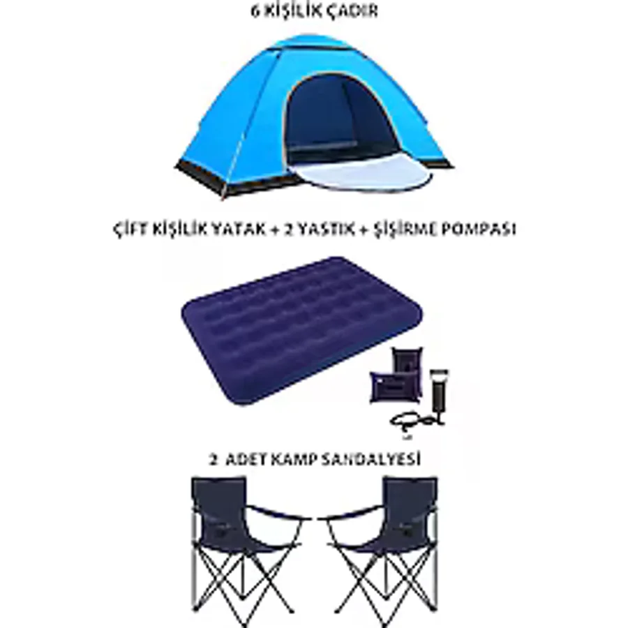Onetick Lüx Kamp Tatil Seti Çadır 2 Adet Sandalye Yatak Yastık