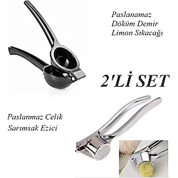Online Kapında Döküm Limon Sıkacağı/ Çelik Sarımsak Ezeceği 2'Li Set