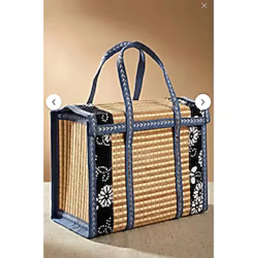 Online Kapında Stil Modern Piknik Dokuma Sepet Hasır Saklama Çantası Kapaklı Bambu Örgülü Sepet Organizer - 1