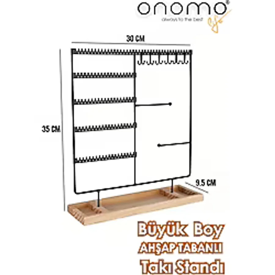 Onomo Life Takı Düzenleyici Organizeri Dekoratif Takı Standı Kolye Yüzük Küpelik Ahşap Tabanlı Metal Siyah