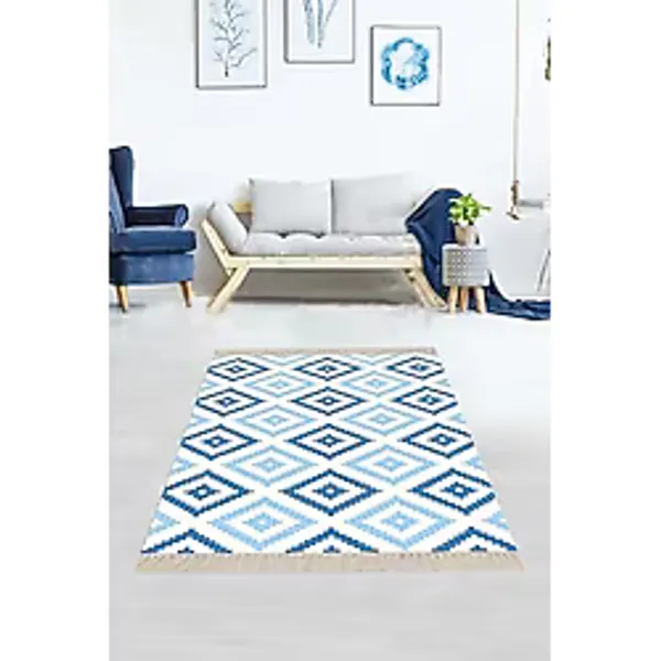 Ontheclouds Geometrik Baklava Dilimi Karo Desenli Dijital Baskı Yıkanabilir Kaymaz Halı 160X230Cm, 100 x 150