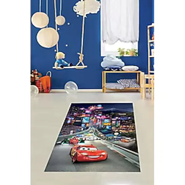 Ontheclouds Yarış Pisti Araba Yollu Trafik Yolu Dijital Baskılı Kaymaz Taban Çocuk Odası Halısı, 40 x 40