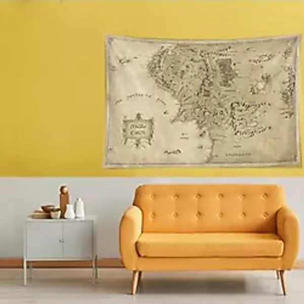 Ontheclouds Yüzüklerin Efendisi Orta Dünya Haritası Leke Tutmaz Kadife Kumaş Duvar Örtüsü Duvar Halısı Tapestry, 70 x 100