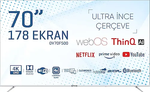 Onvo OV70F500 4K Ultra HD 70" 178 Ekran Uydu Alıcılı webOS Smart LED TV