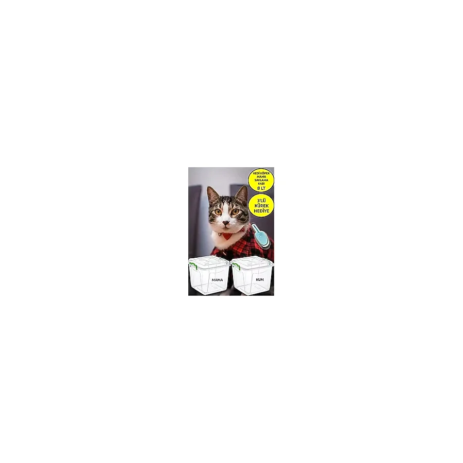 Open Home Concept 2 Adet 8 Litre 3'lü Kürek Kedi Köpek Kuru Mama Kum Saklama Kabı Kutusu Seti