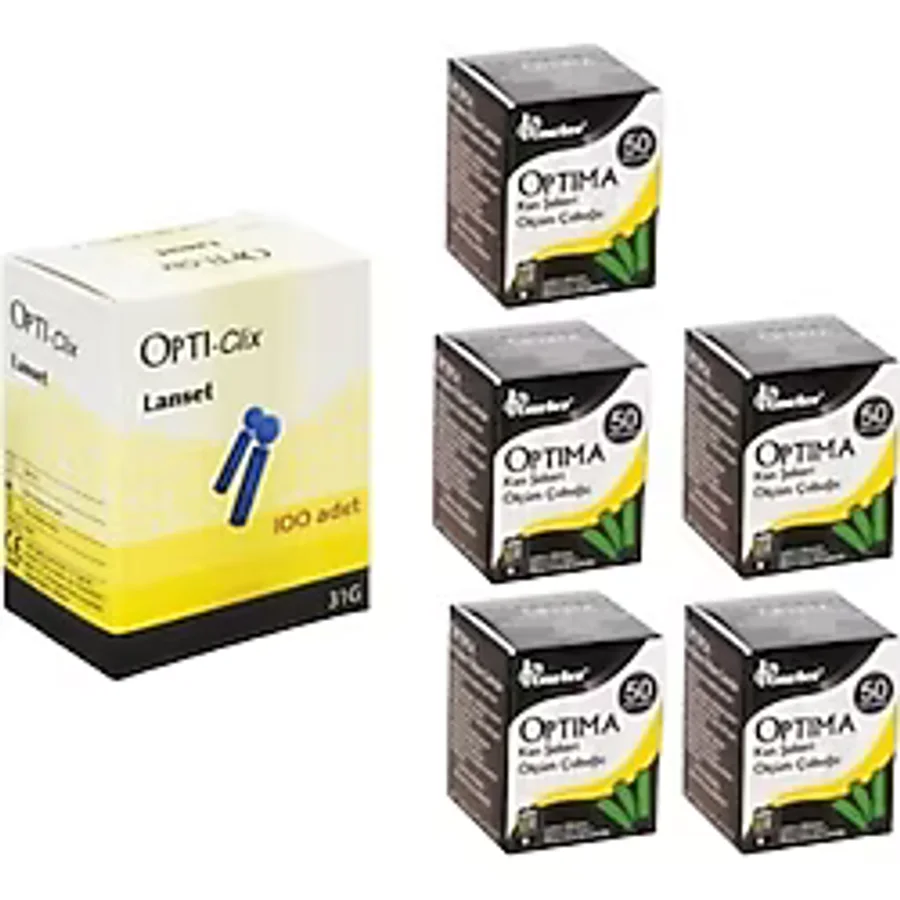 Optima Ölçüm Stribi 250 Adet + 100 Adet Lanset Delme-Kalem Iğnesi