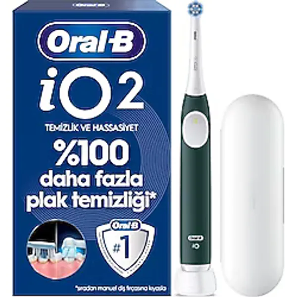 Oral-B iO2 Orman Yeşili Şarjlı/Elektrikli Diş Fırçası, 1 Fırça Başlığı, Tek Şarjda 4 Haftaya Varan Kullanım, Seyahat Kabı
