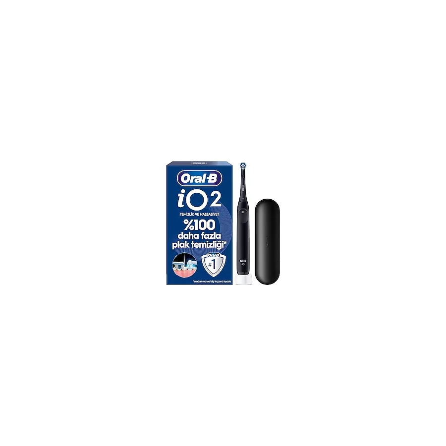 Oral-B iO2 Siyah Şarjlı/Elektrikli Diş Fırçası, 1 Fırça Başlığı, Tek Şarjda 4 Haftaya Varan Kullanım, Seyahat Kabı