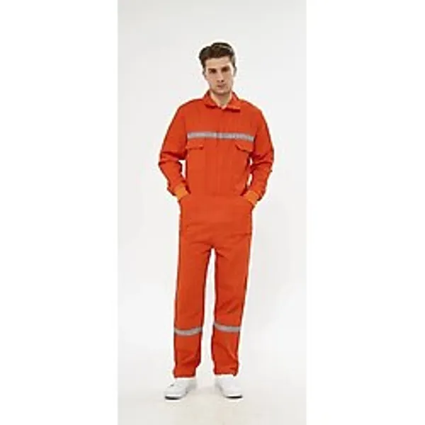 Orange Safety Bütün İş Tulumu Turuncu 16/12 Gabardin %100 Pamuk Reflektörlü