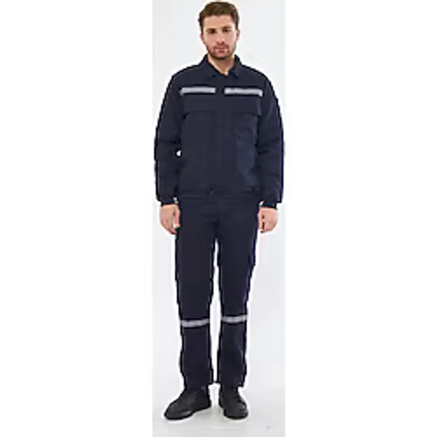 Orange Safety İş Takımı 7/7 Gabardin %100 Pamuk Kapitoneli Reflektörlü Kışlık Lacivert