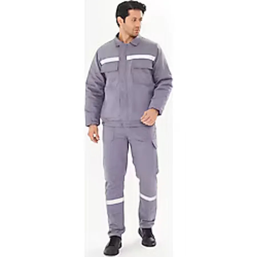 Orange Safety İş Takımı Mont+Pantolon 7/7 Gabardin %100 Pamuk Kapitoneli Reflektörlü Gri