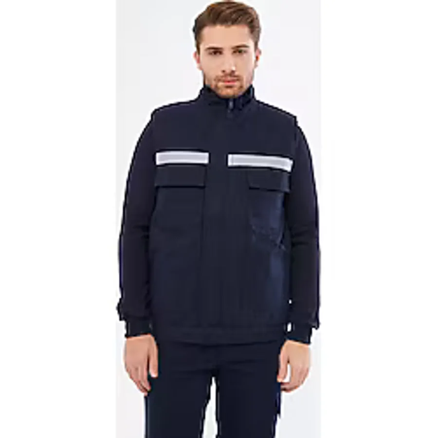 Orange Safety Lacivert Yelek 7/7 Gabardin %100 Pamuk Kapitoneli Reflektörlü
