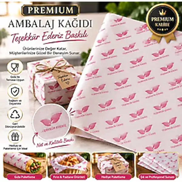 Orbak Kağıt Ambalaj Kağıdı 50 Adet 50X70 cm 42 gr Gıda Temasına Uygun Paketleme ve Hediye Kağıdı - Beyaz - Pembe