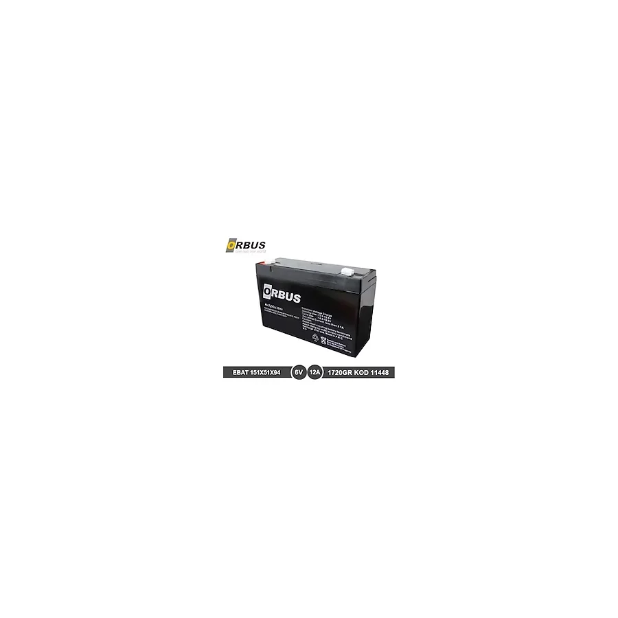 Orbus 6 Volt 12a Akü -6v 12 Ah Oyuncak Araba Aküsü