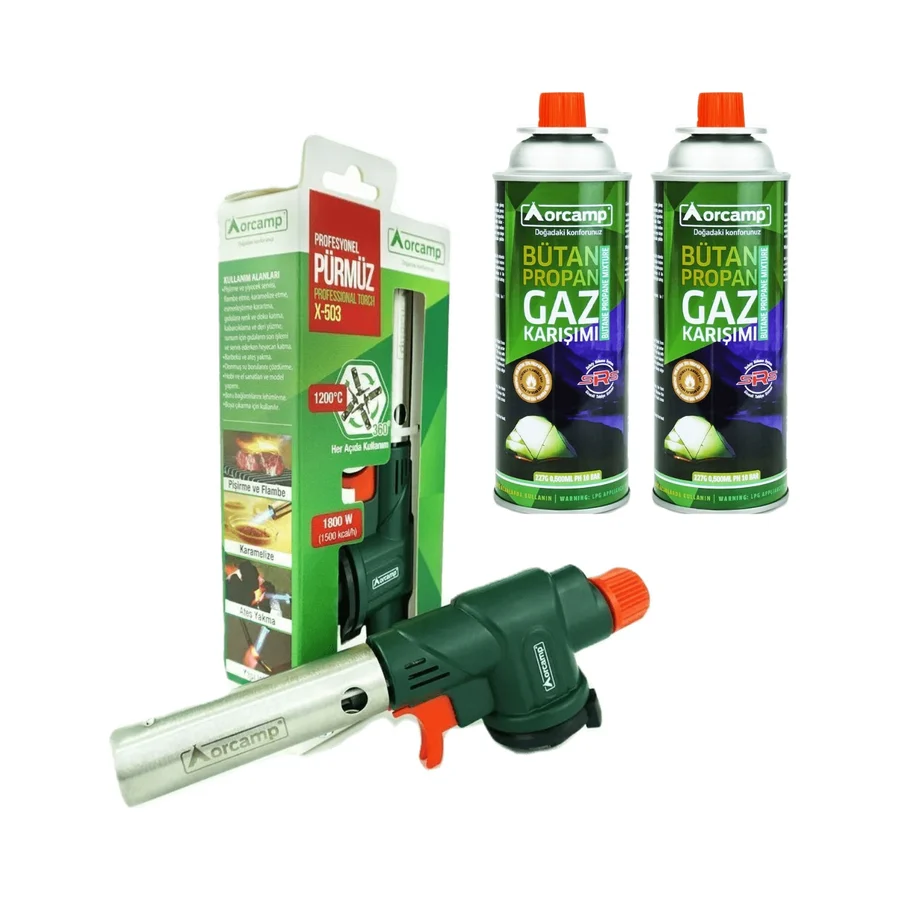Orcamp Profesyonel Pürmüz Başlık Ve 2 Adet 227 Gram Gaz Kartuş Seti