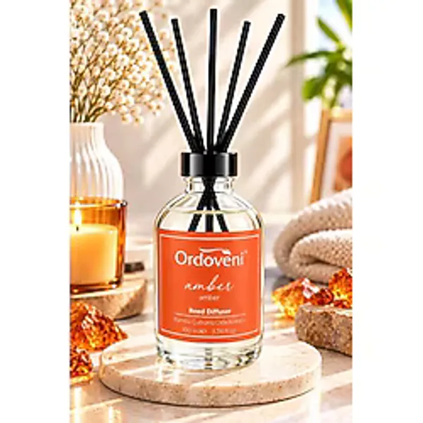 Ordoveni Amber Kokulu Bambu Çubuklu Oda Kokusu 100 ml Zarif ve Sıcak Amber Aroması Uzun Süre Etkili Oda Kokusu Çubuklu Koku Difüzörü Ev, Ofis ve Yaşam Alanları İçin