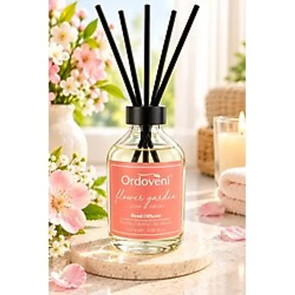 Ordoveni Çiçek Bahçesi Kokulu Bambu Çubuklu Oda Kokusu 100 ml Ferah ve Hoş Çiçek Aroması Uzun Süre Etkili Oda Kokusu Çubuklu Koku Difüzörü Ev, Ofis ve Yaşam Alanları İçin