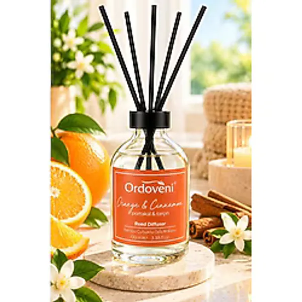 Ordoveni Portakal & Tarçın Kokulu Bambu Çubuklu Oda Kokusu 100 ml Sıcak ve Hoş Portakal-Tarçın Aroması Uzun Süre Etkili Oda Kokusu Çubuklu Koku Difüzörü Ev, Ofis ve Yaşam Alanları İçin
