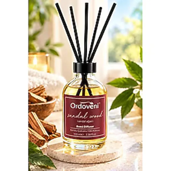 Ordoveni Sandal Ağacı Kokulu Bambu Çubuklu Oda Kokusu 100 ml Sıcak ve Hoş Sandal Ağacı Aroması Uzun Süre Etkili Oda Kokusu Çubuklu Koku Difüzörü Ev, Ofis ve Yaşam Alanları İçin