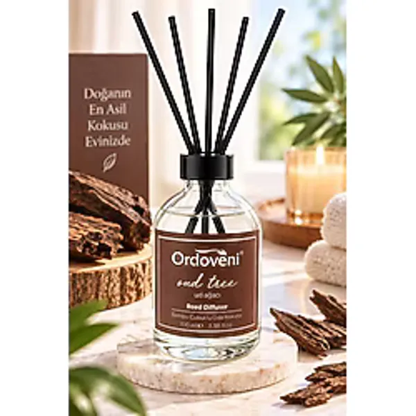 Ordoveni Ud Ağacı Kokulu Bambu Çubuklu Oda Kokusu 100 ml Yoğun ve Hoş Ud Ağacı Aroması Uzun Süre Etkili Oda Kokusu Çubuklu Koku Difüzörü Ev, Ofis ve Yaşam Alanları İçin