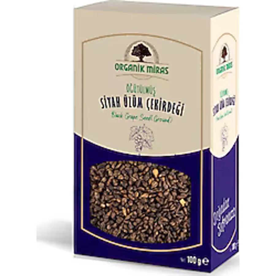 Organik Miras Öğütülmüş Siyah Üzüm Çekirdeği 100 gr