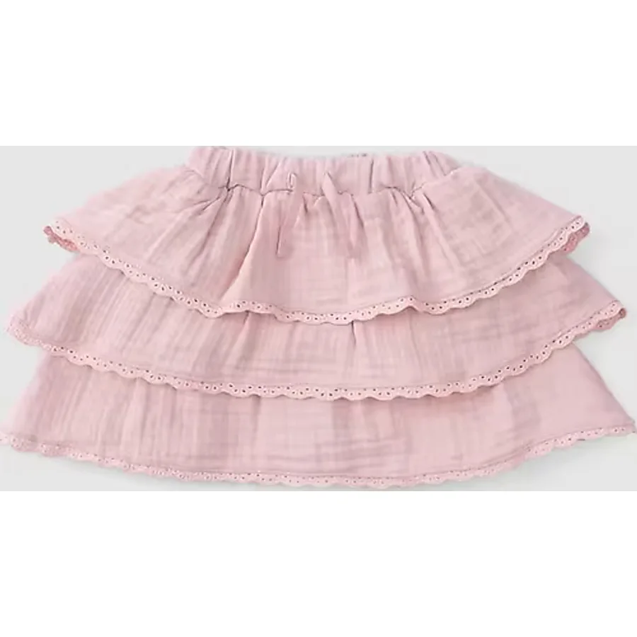 Organik Pamuk Brodeli Müslin Bebek Etek Bloomerlı Pembe