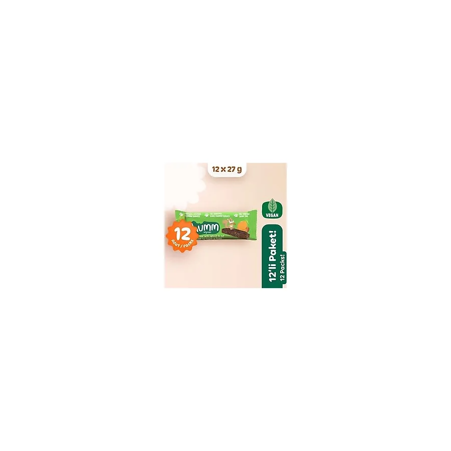 Organik Vegan Kayısılı ve Fındıklı Yulaf Bar Atıştırmalık Paketi - 12 adet