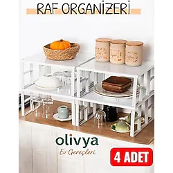 Organizers Raf Düzenleyici Dolap Içi Düzenleyici Raf Tabak Bardak Rafı Raf Yükseltici - 4 Adet