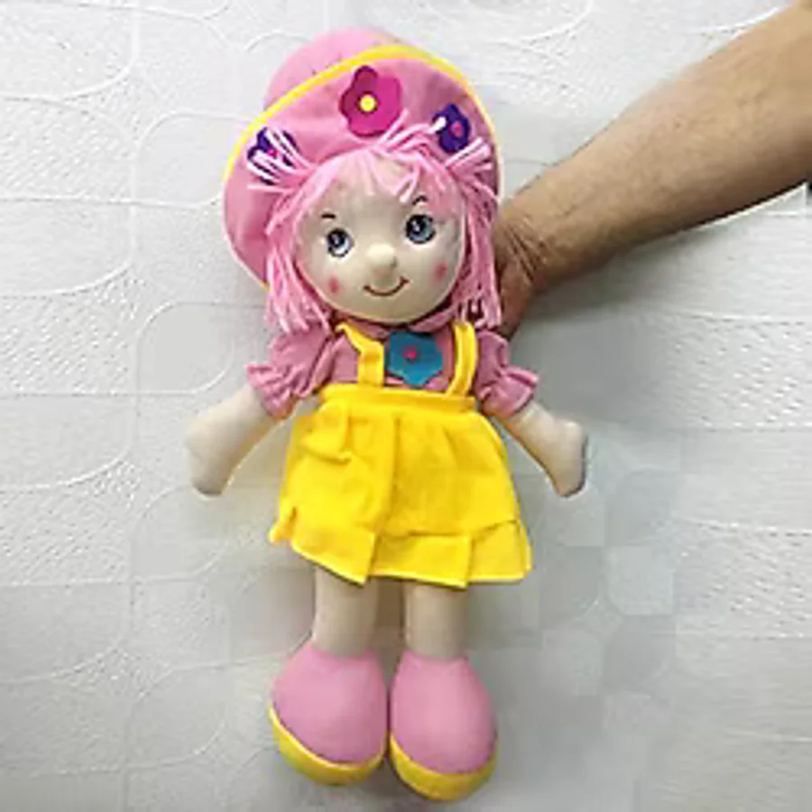 Orlon Saçlı Şapkalı Lahana Bebek Oyuncak Bez Bebek 38 cm Kız Oyuncakları