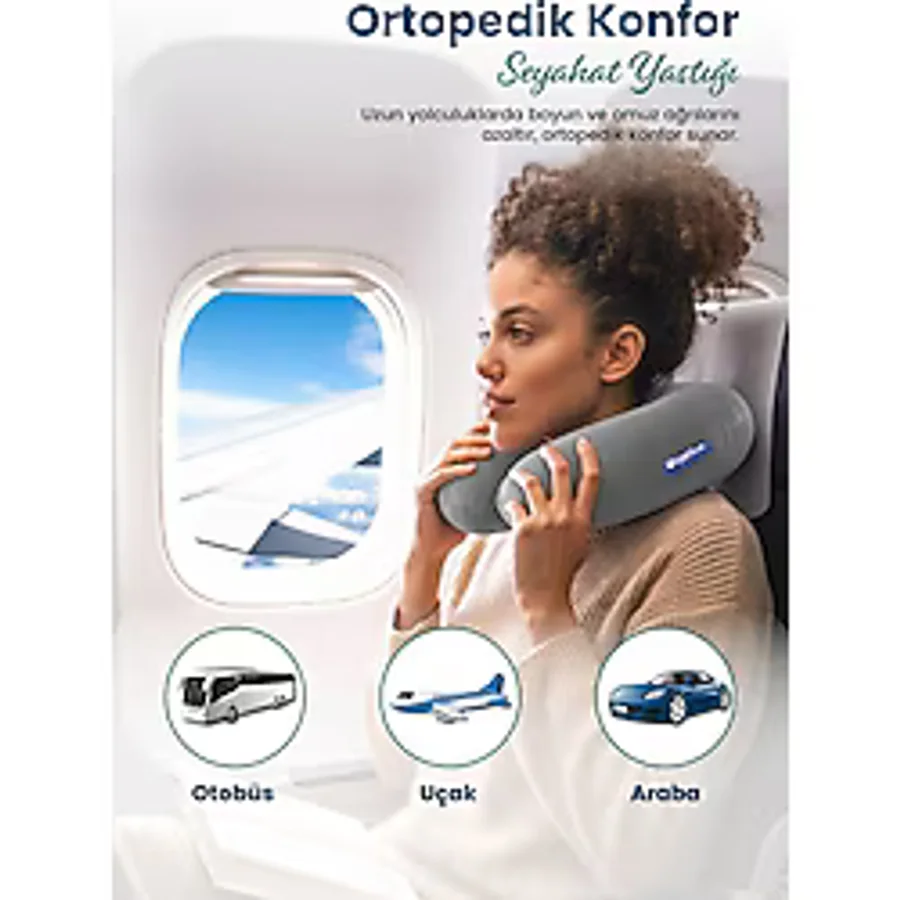 Orpedox Ortopedik Seyahat Yastığı Visco Boyun Destekli Seyahat Yastığı - Gri - 28 x 28 cm